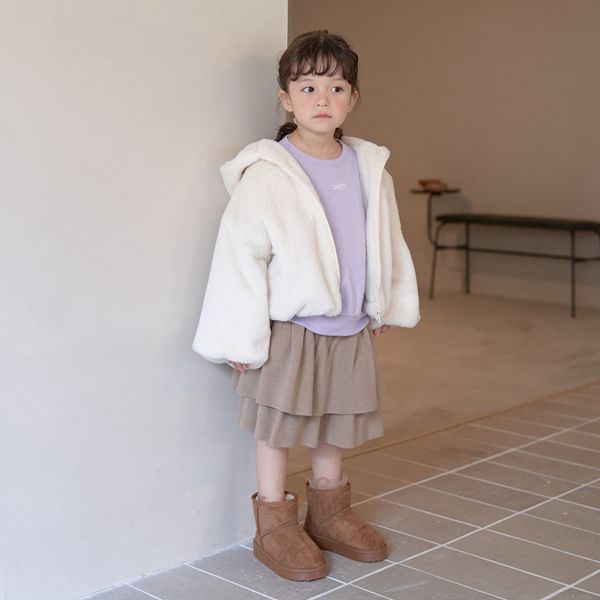 日本 Lycee mine - 泰迪熊蓬鬆感連帽外套-卡其米