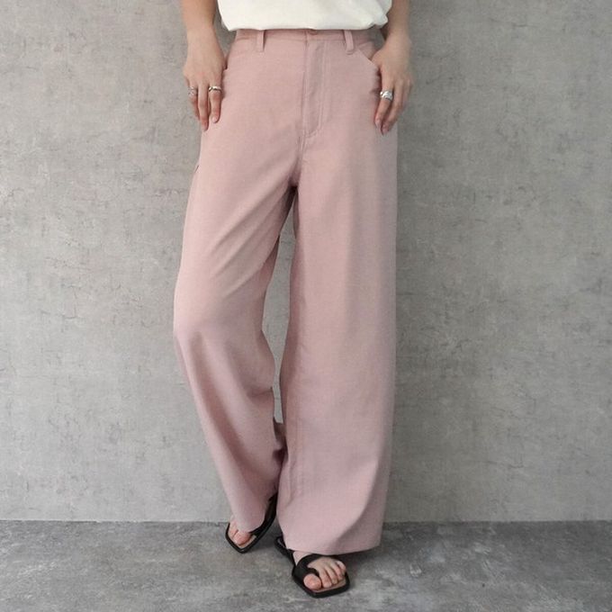 日本女裝代購 - 接觸涼感 腳長效果抗皺休閒寬褲-灰