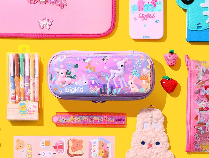 韓國 bigkid - 雙拉鍊大開口鉛筆盒-童話斑比-紫 (22*10*5cm)