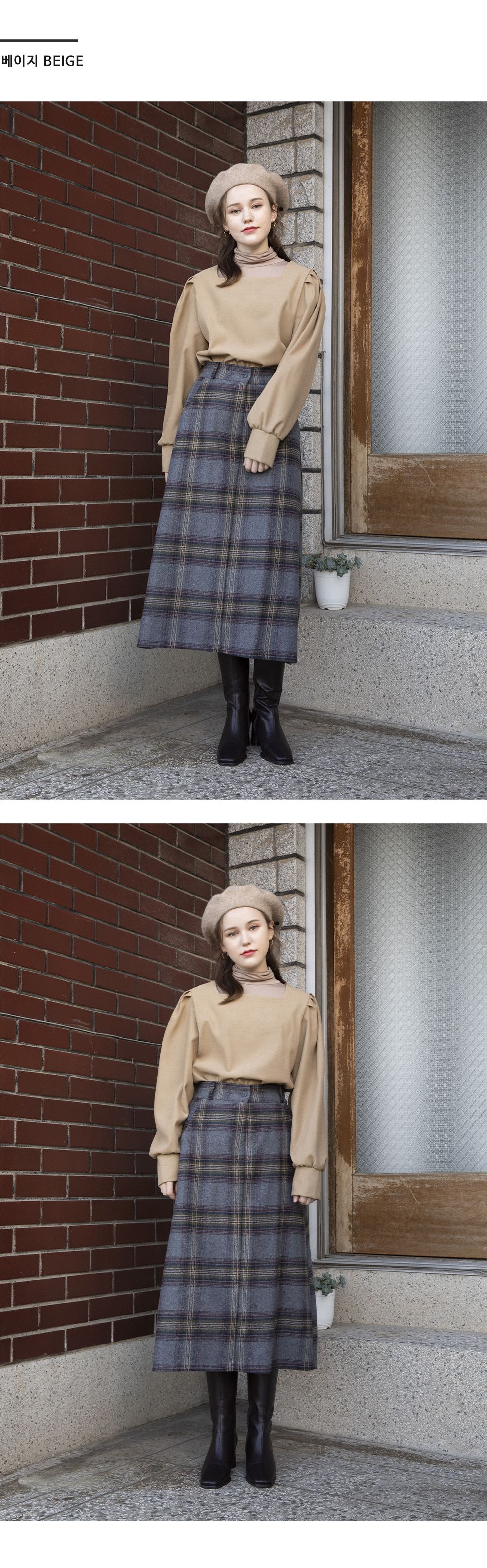 韓國 SOUP - ㄩ字嶺泡泡袖上衣-黑 (Free)