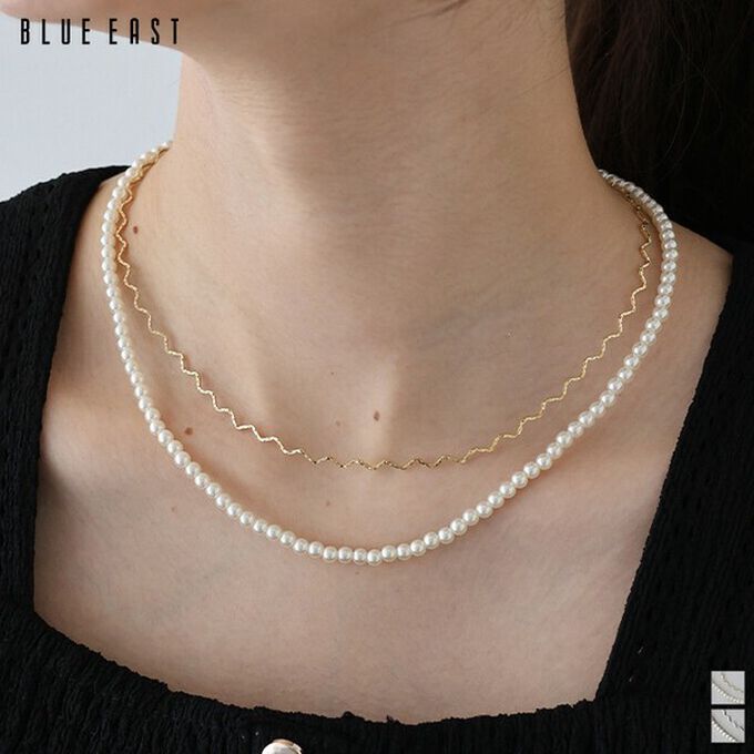 日本 BLUE EAST - 韓國製 珍珠波浪優雅雙層項鍊-銀