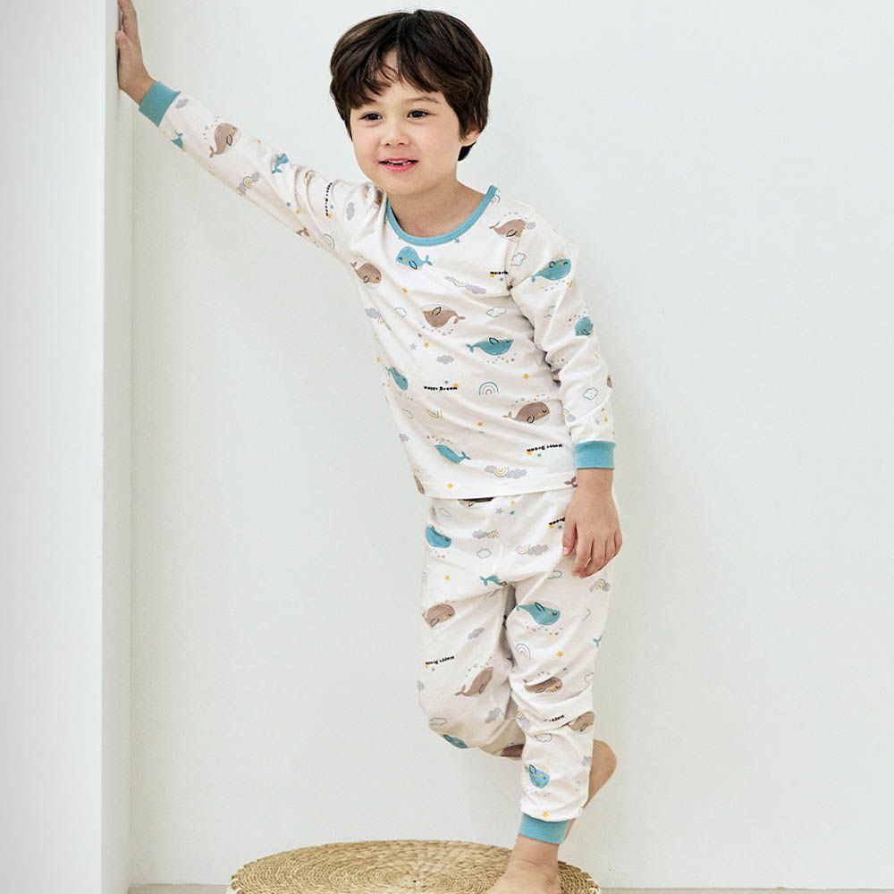 細緻柔棉薄長袖家居服-夢幻噴水鯨魚