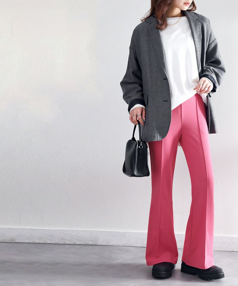 日本 Classical Elf - 絕對美腿打褶時尚微喇叭長褲-深可可