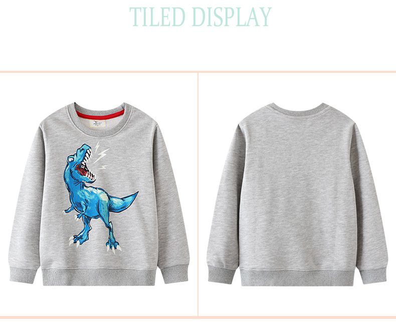 Jumping meters - 夜光圓領棉質長袖上衣/大學T-怒吼暴龍-灰色