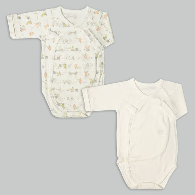 akachan honpo - 長袖新生兒內衣6件組-按扣款-米白色 (50~60cm)