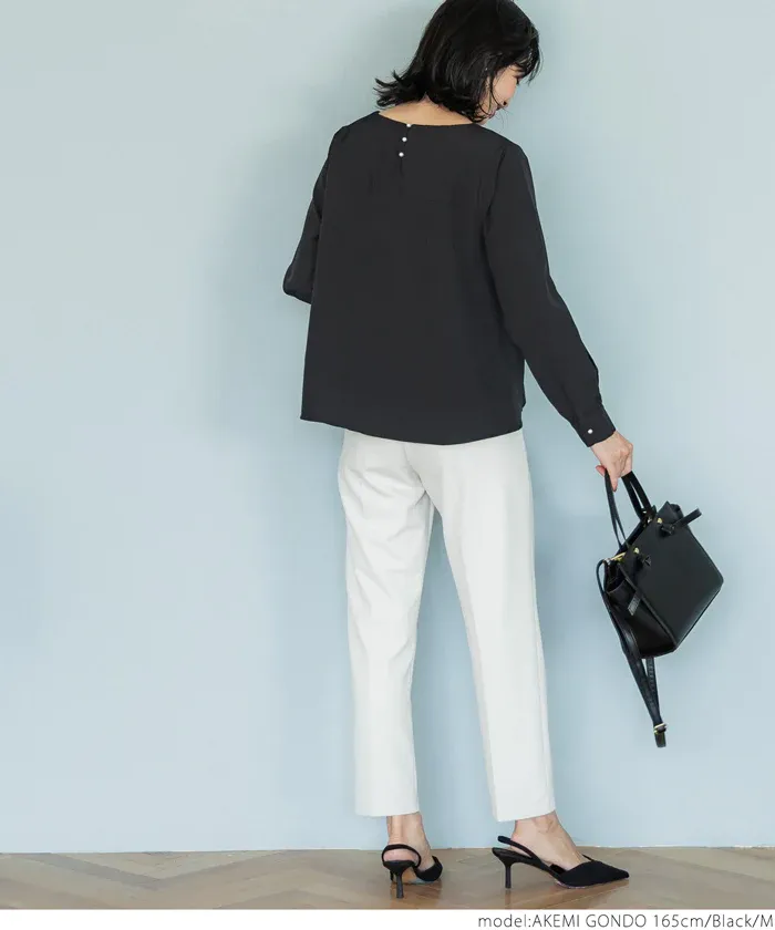 日本 COCA - 裏起毛方領珍珠釦長袖上衣-灰藍