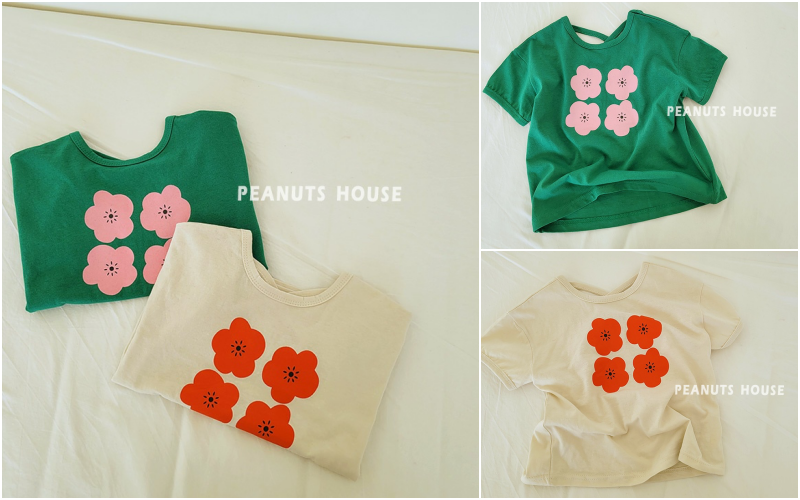 韓國 Peanuts House - 四朵花花T-杏