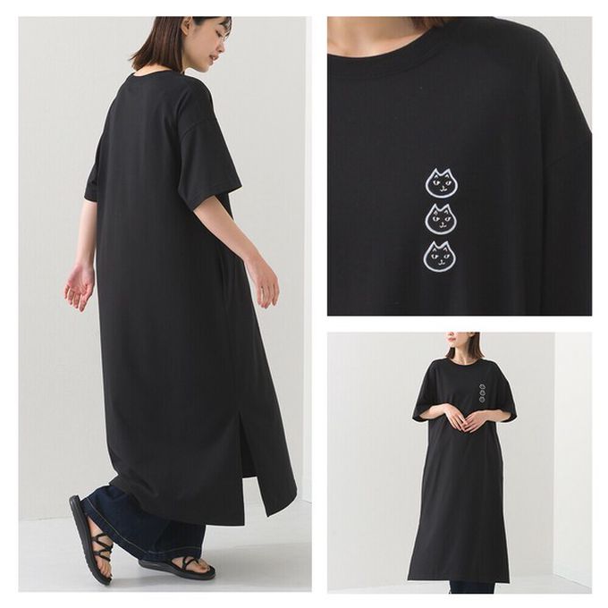 日本 OMNES - 黑貓短袖洋裝
