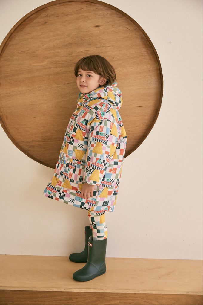 韓國 Mimico - (附帽子)格子飛行船羊羔絨外套-米色內裡