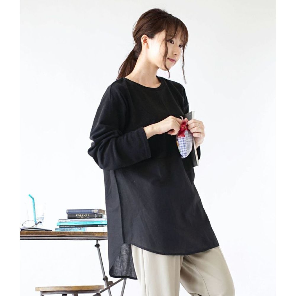 日本 zootie - 異材質拼接寬鬆薄長袖上衣-黑