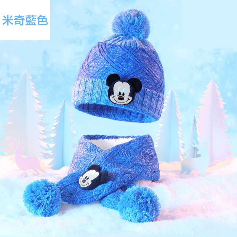 兒童針織保暖毛帽2入組-卡通人物米妮-粉色 (建議3歲以上)-帽子+圍脖