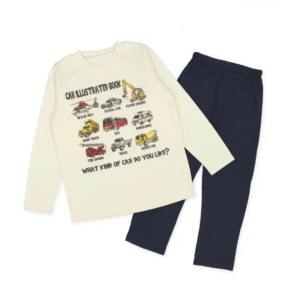 印花長袖家居服/睡衣(四季款)-帥氣車車-白