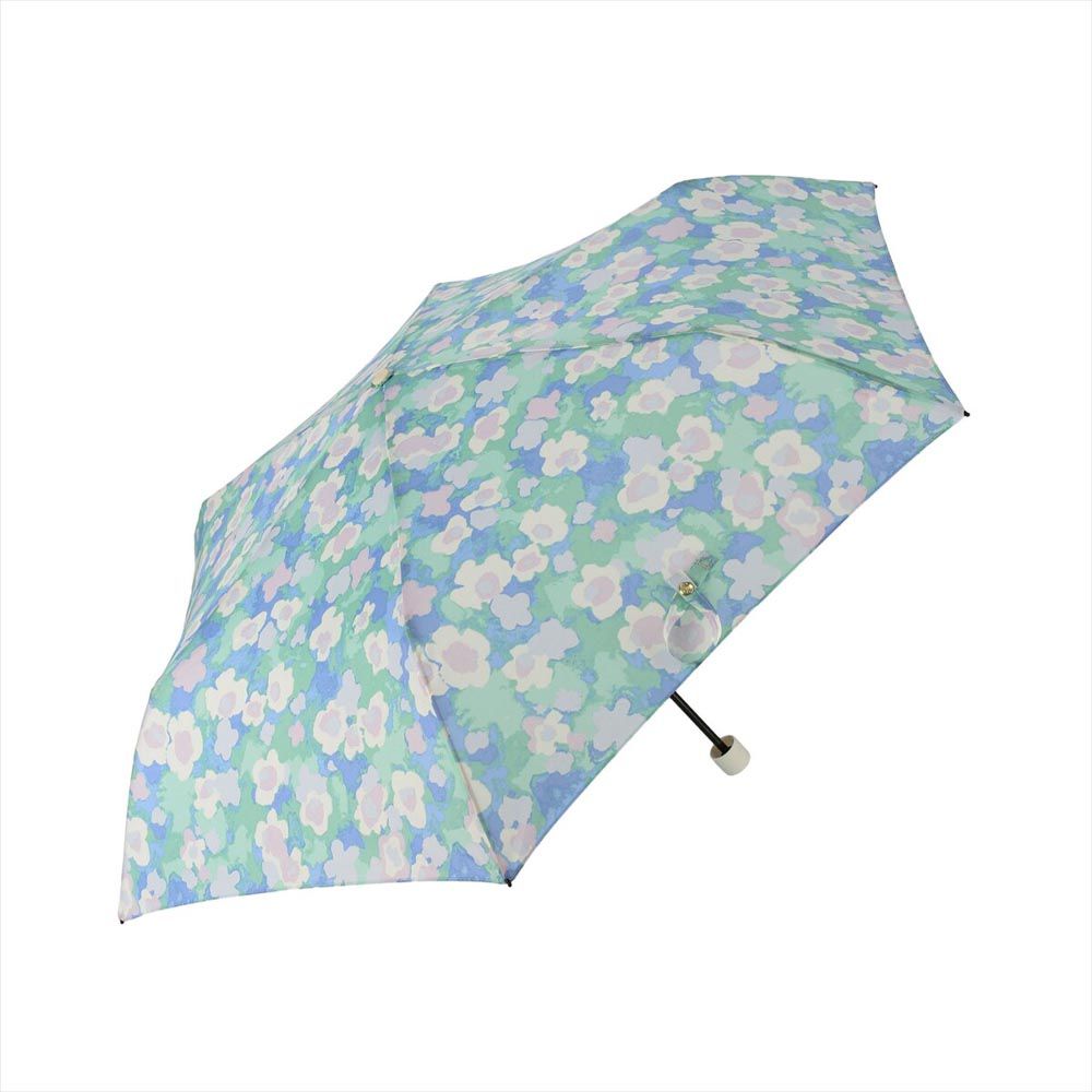 日本 nifty colors - 抗UV輕量 晴雨兩用折疊傘-春日綻放-藍綠 (直徑88cm/158g)