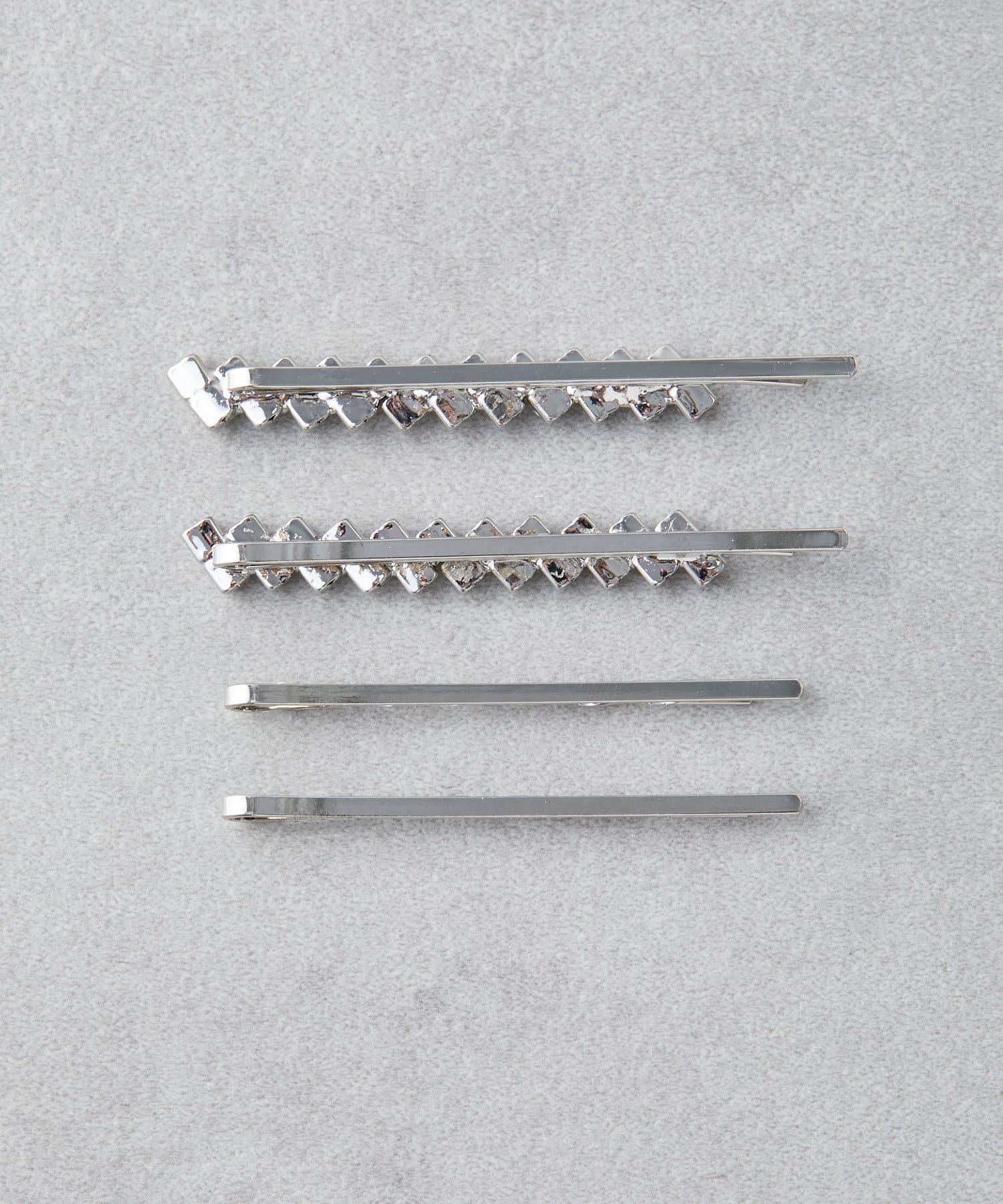 日本 Lattice - 造型搭配髮夾4件組-水鑽排列-銀色系