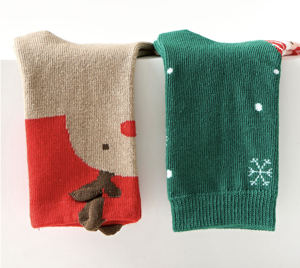 love, charlotte - 聖誕老公公麋鹿棉質中筒襪-5雙一組
