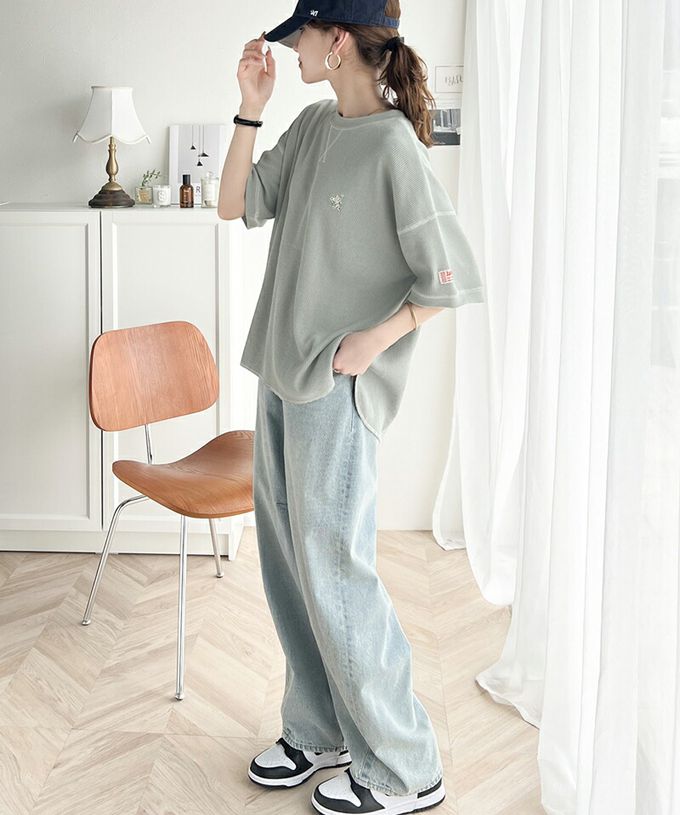 日本 Classical Elf - Java 華夫格落肩刺繡logo上衣-藍綠