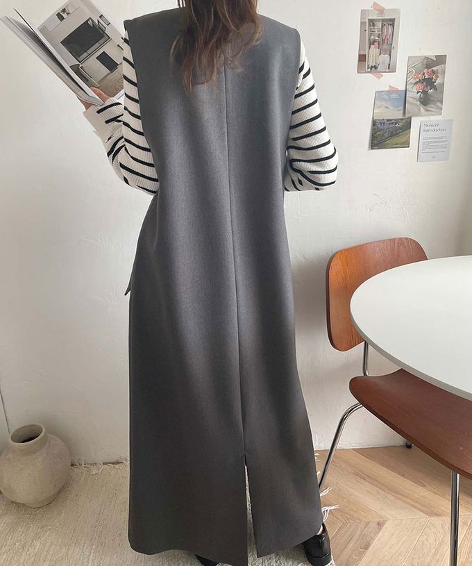 日本 Classical Elf - 簡約深V領氣質線條背心裙-象牙白