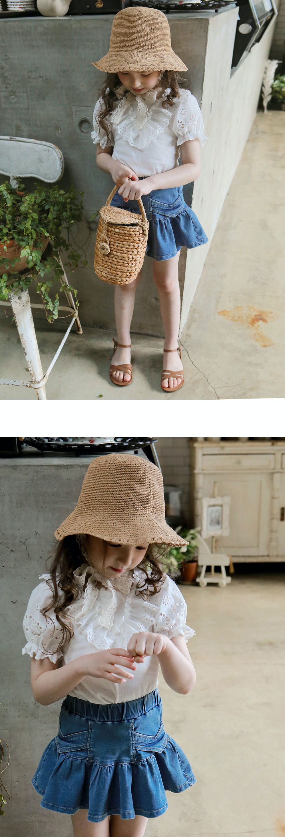 韓國 PuellaFLO - V字荷葉鏤空公主袖上衣-象牙白