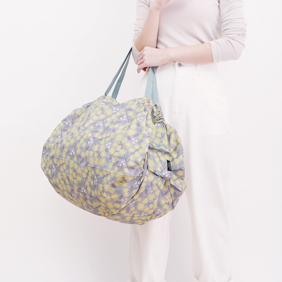 日本 MARNA - Shupatto 秒收摺疊購物袋(可掛購物籃)-五週年限定升級款-詩意黃花 (L(50x38cm))-耐重15kg / 40L