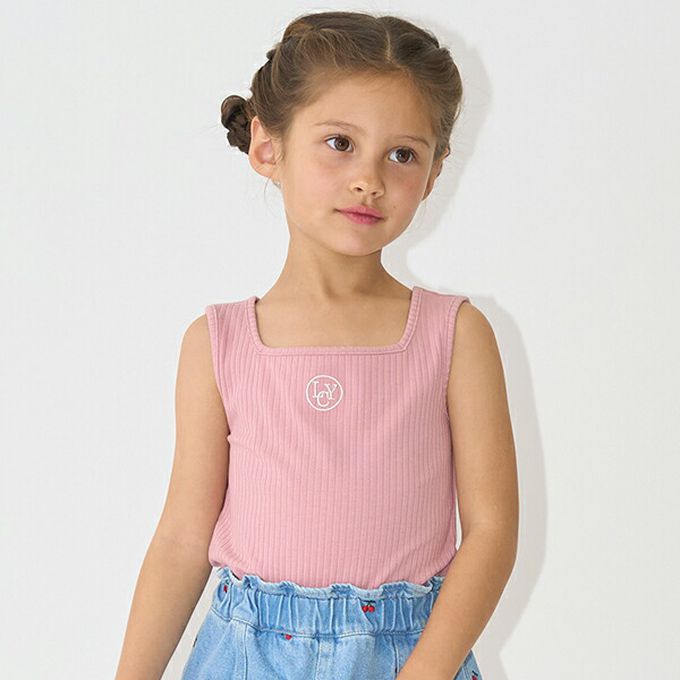 日本 Lycee mine - 品牌刺繡羅紋方領無袖上衣-白