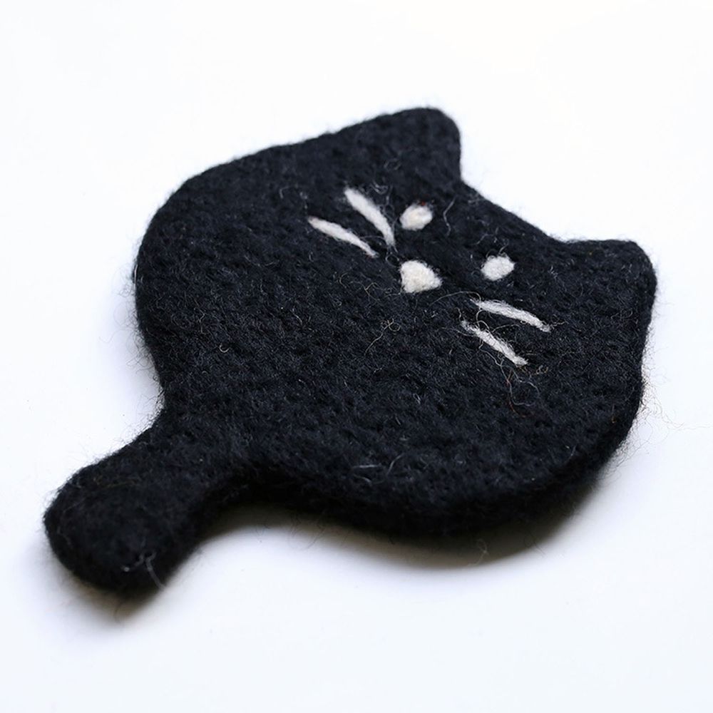 可愛動物造型羊毛氈杯墊-小黑貓