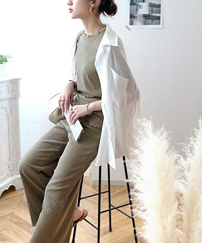 日本 Classical Elf - 氣質紋理木耳邊短袖上衣-米杏