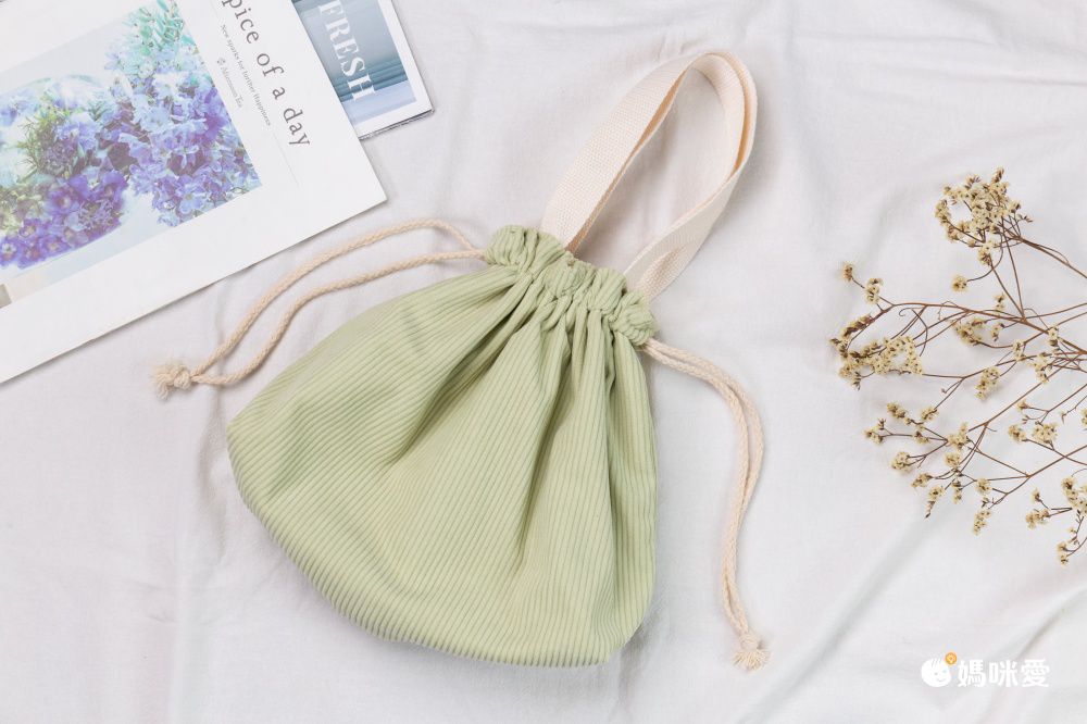 燈芯絨手提束口小布包-灰色 (31x19x10cm)