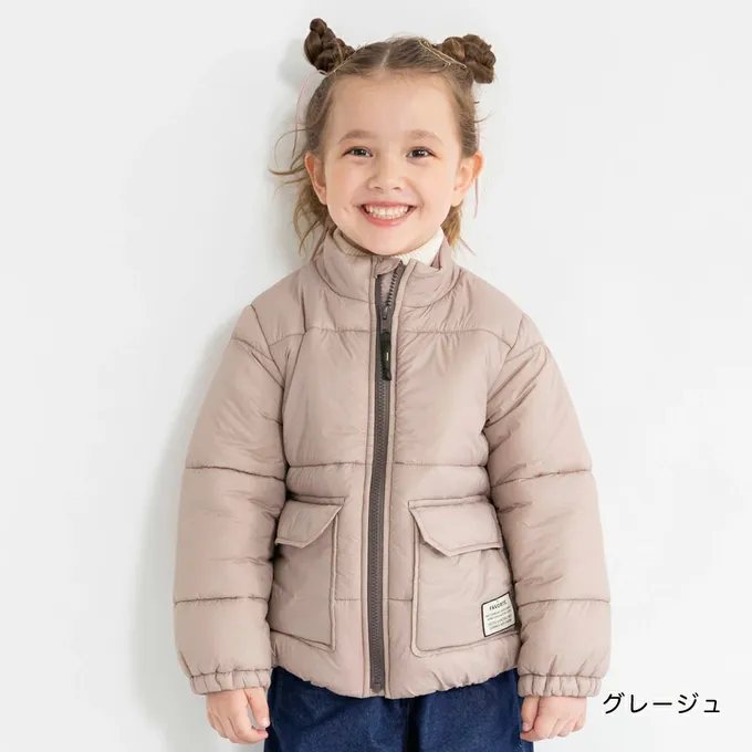 日本 BRANSHES - 簡約素色蓬鬆溫暖鋪棉外套(可機洗)-淺灰棕