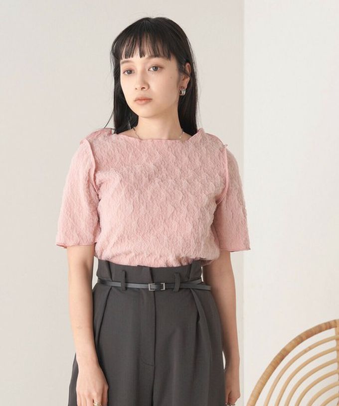 日本 Bab - 前後穿清爽皺褶短袖上衣-粉紅