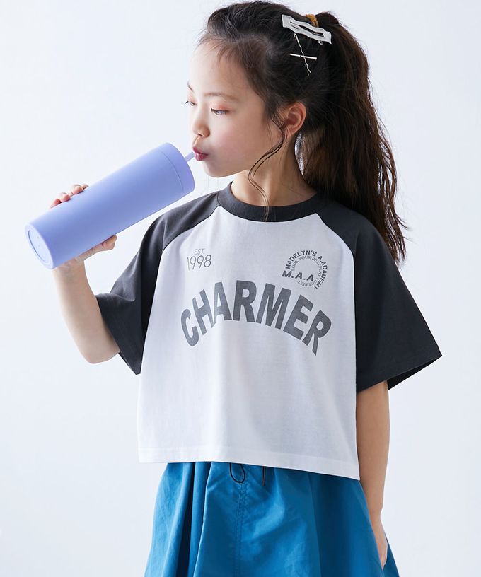 日本 devirock - 女孩運動風設計款短袖上衣-肩開口-紫