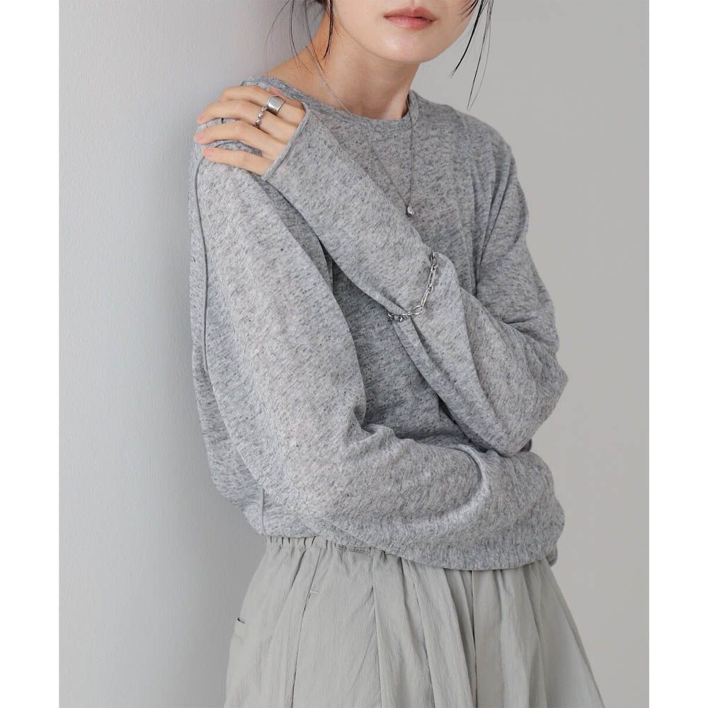 率性混色感微透膚長袖上衣-灰