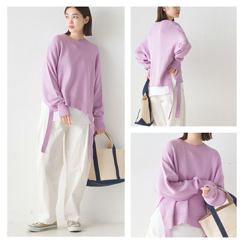 日本 OMNES - 浪漫側紐結兩件式針織上衣-深可可