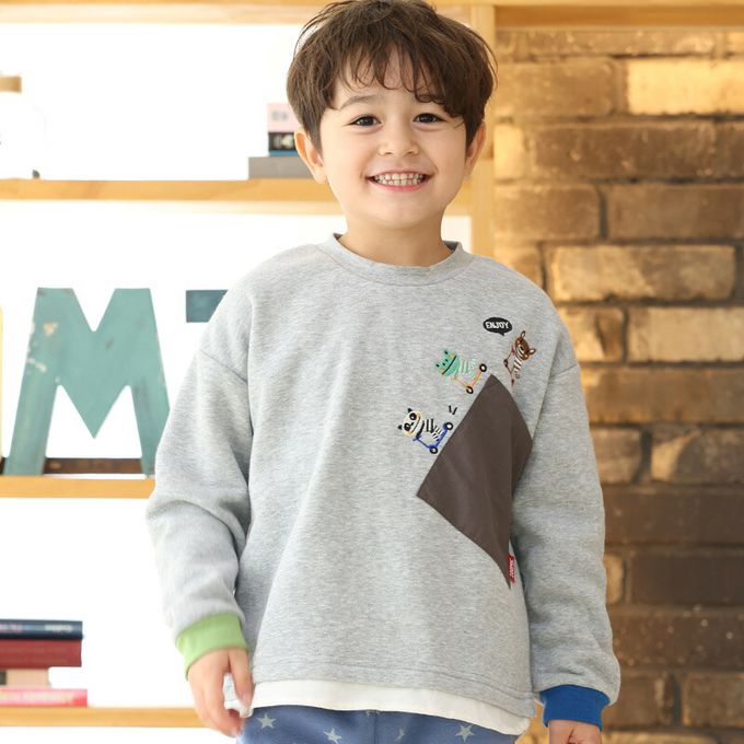 日本 ZOOLAND - 俏皮動物滑板車裏毛長袖上衣-灰