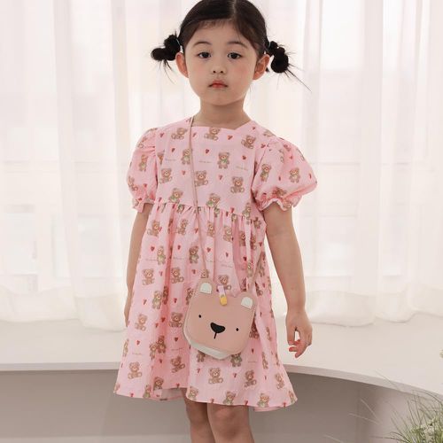 韓國 Coco rabbit - (附包包)玩偶熊公主袖拼接洋裝-粉紅