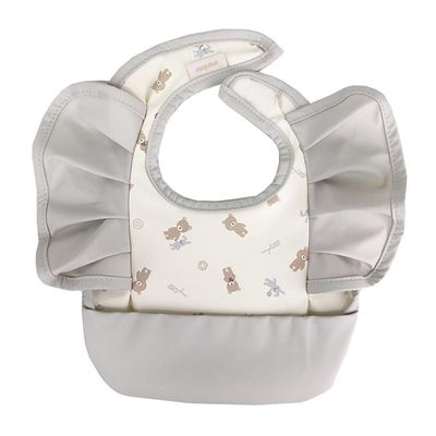 akachan honpo - 時尚防水圍兜-小熊 荷葉邊-奶油色 (70~95cm)