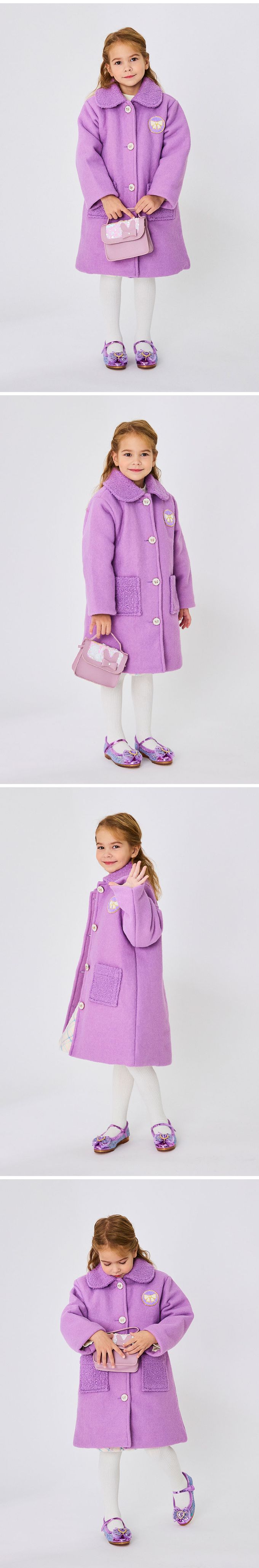 韓國 OZKIZ - (LED)蝶結愛心拼接刷毛矮跟皮鞋-紫