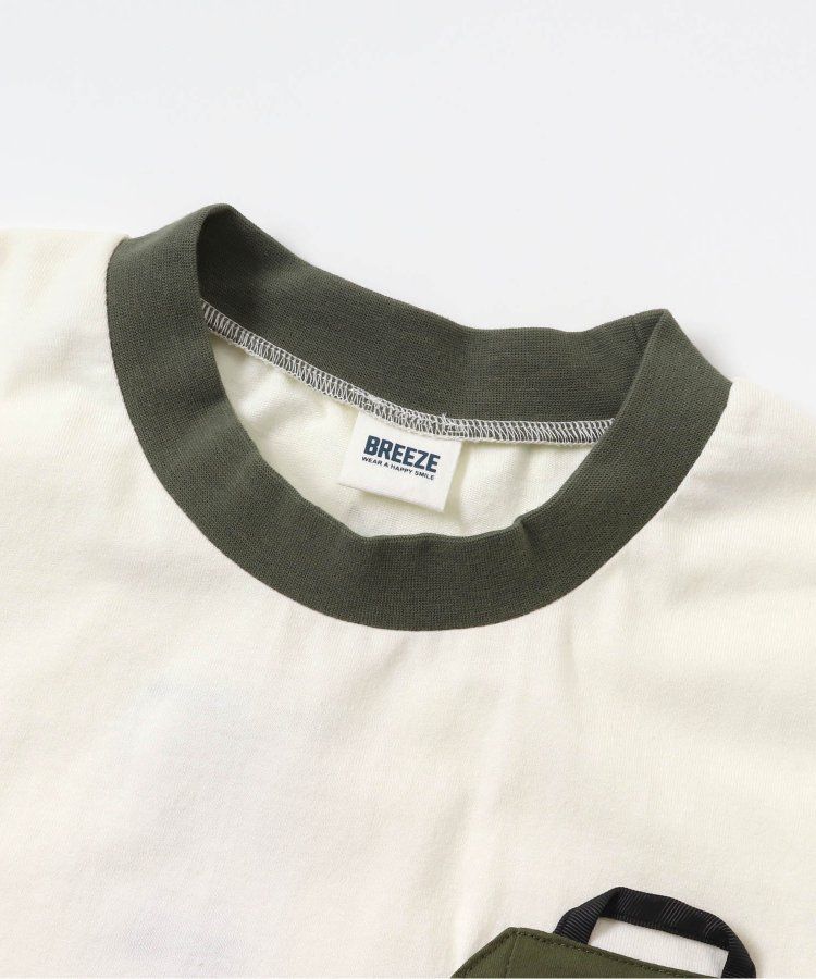 日本 BREEZE - 聯名款 夜光拉鍊大口袋短袖上衣(大人)-撞色-白