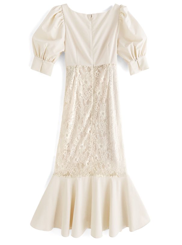 日本 GRL - 公主浪漫蕾絲拼接魚尾洋裝-經典黑