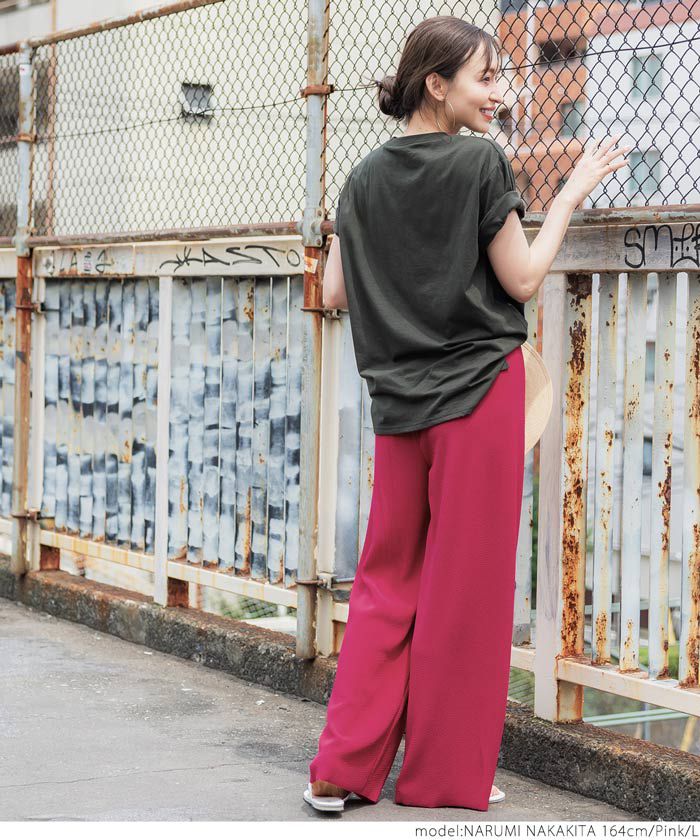 日本 COCA - [可剪裁]  百搭垂墜感彈性修身寬褲-卡其