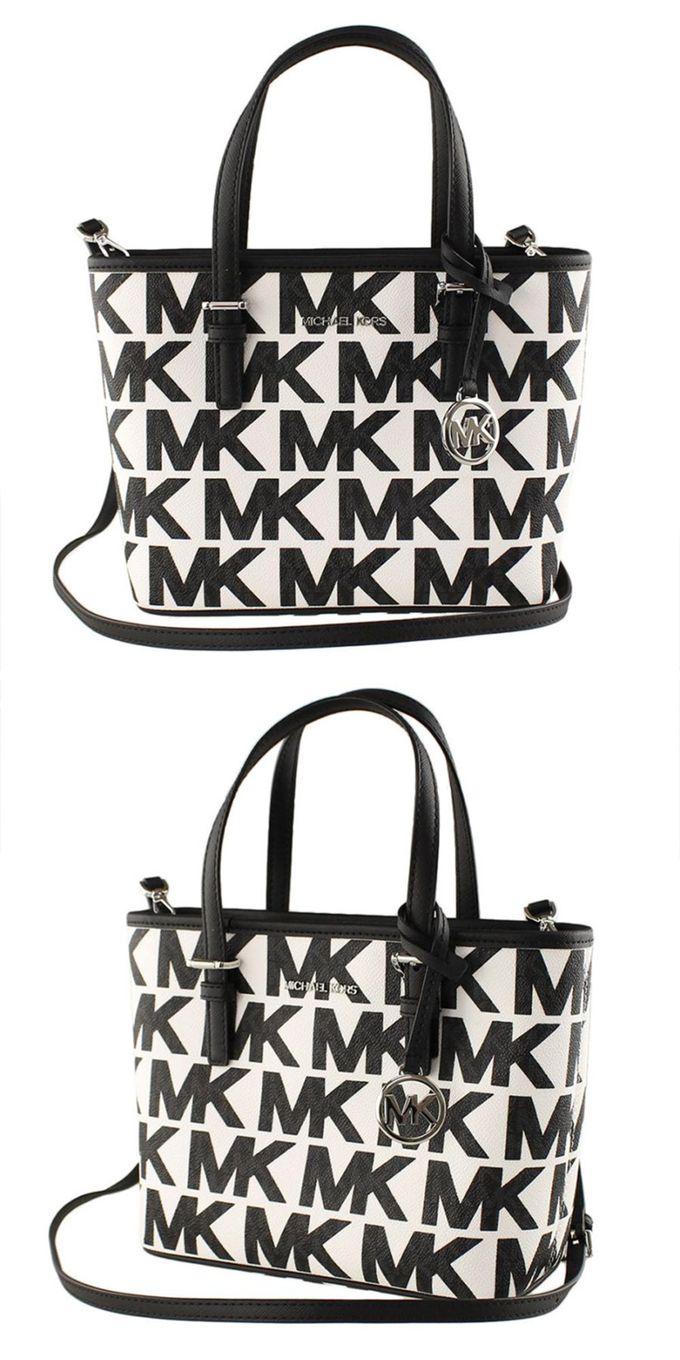 MICHAEL KORS - 雙色滿版LOGO皮革托特兩用包-黑白