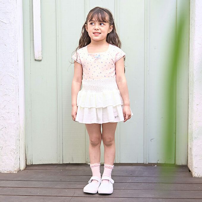 日本 Lycee mine - 100%棉 印花蕾絲滾邊短袖上衣-薄荷綠