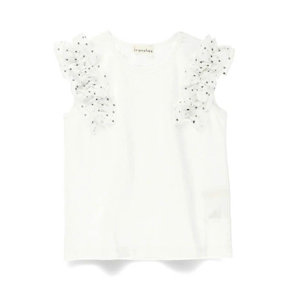 夢幻蕾絲荷葉邊背心上衣-白