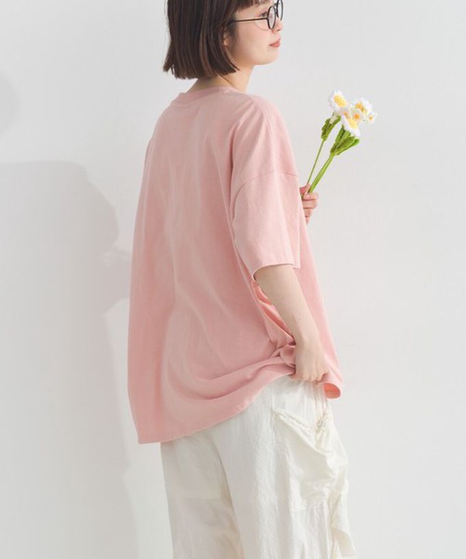 日本 Lupilien - 16支天竺棉俏皮動物刺繡大口袋短袖T恤-粉紅