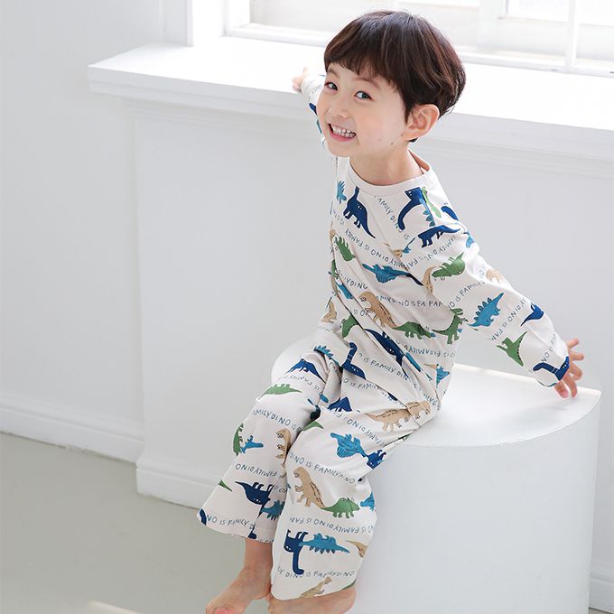 正韓 Cogibu - 極舒適無螢光劑 100% 有機棉幼兒/兒童睡衣/家居服套裝組-恐龍家族