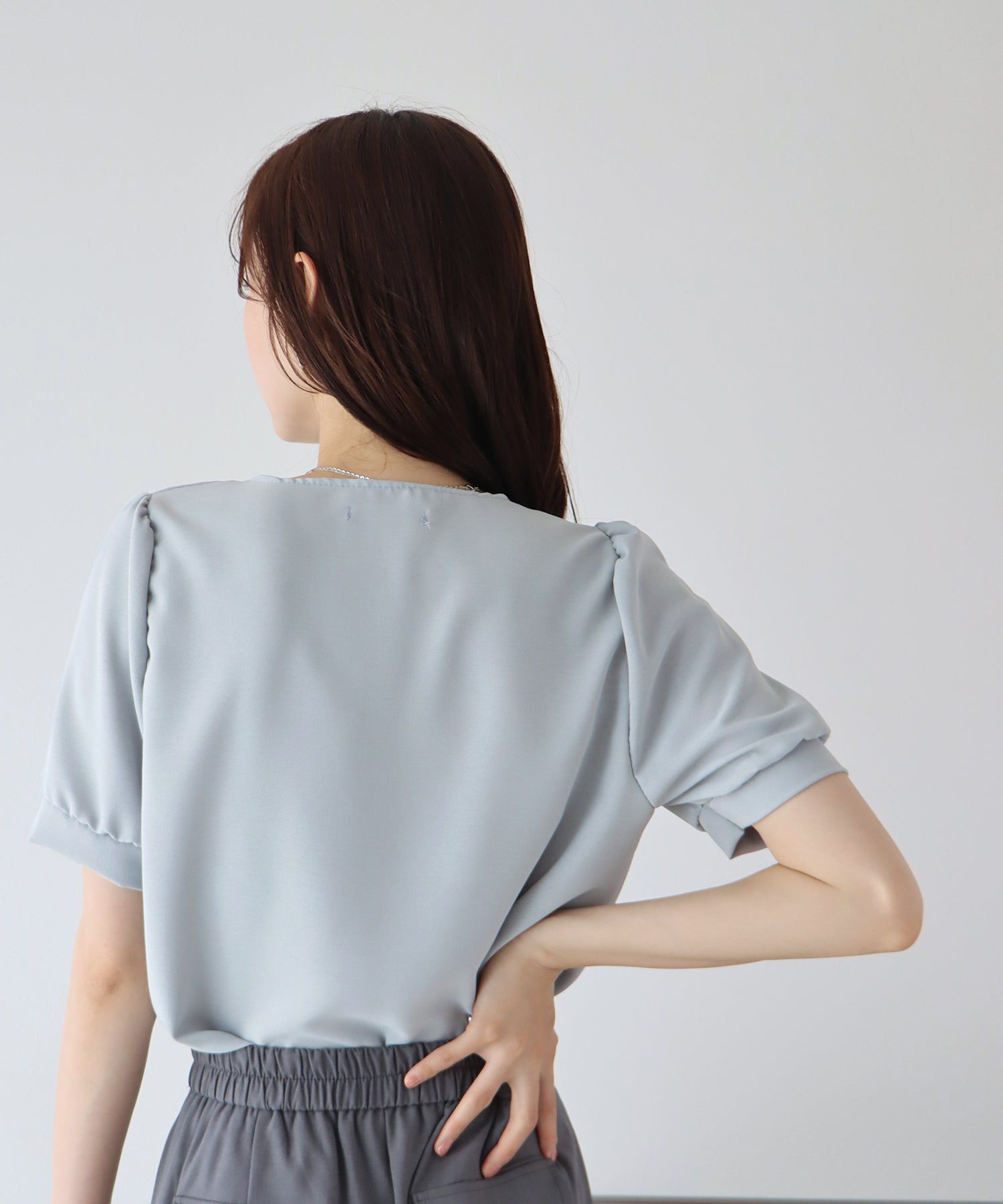 日本 BLUE EAST - 法式方領短袖珍珠釦襯衫-水藍