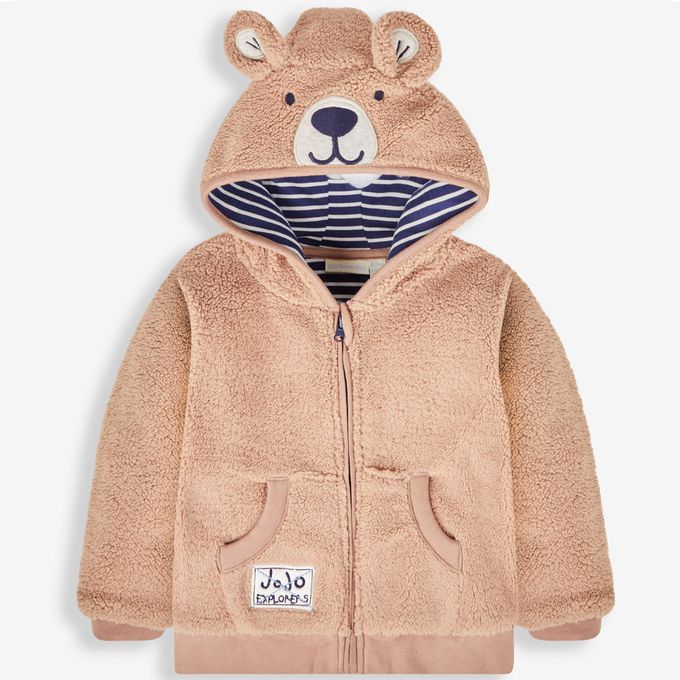 英國 JoJo Maman BeBe - 幼/兒童100%純棉連帽保暖刷毛外套-熊寶貝