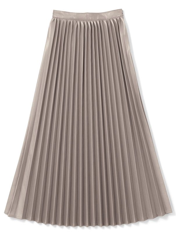 日本 GRL - 光澤皮質百褶長裙-深咖啡