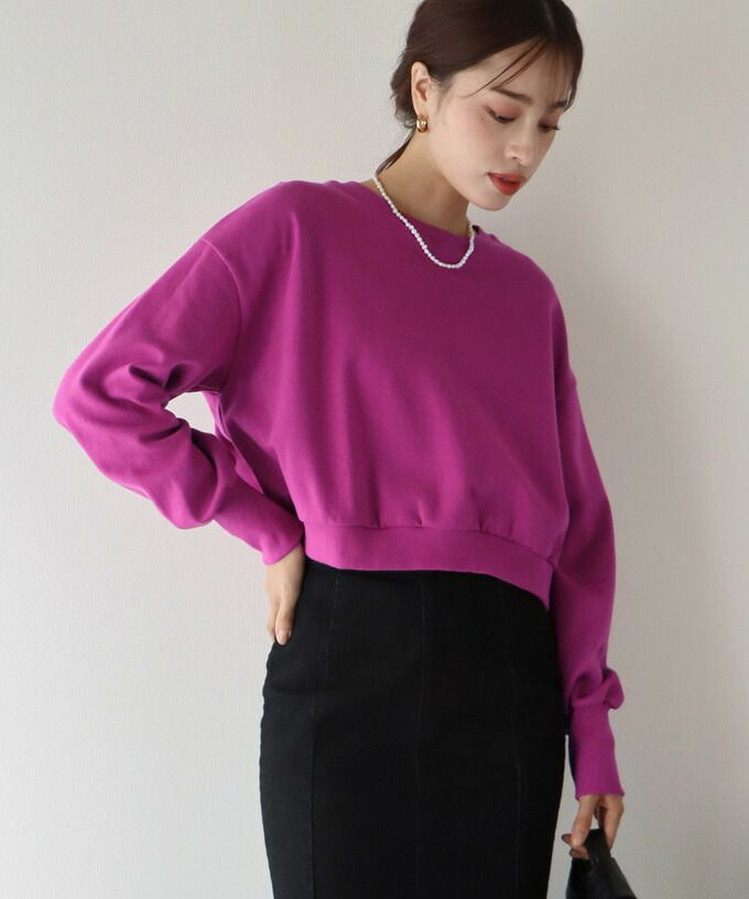 日本 BLUE EAST - 圓領百搭短版長袖上衣-草綠