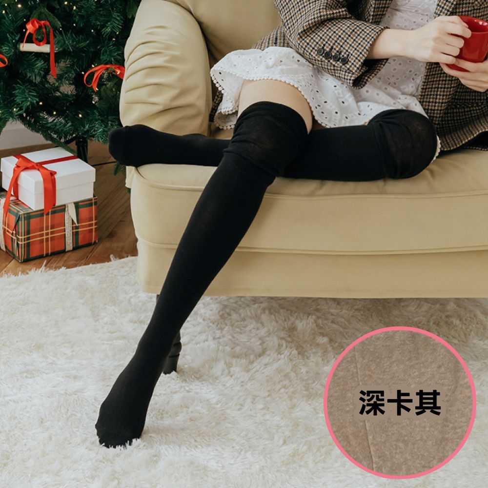 韓製泡泡堆疊過膝長筒襪/過膝襪-深卡其 (Free[230~260mm])