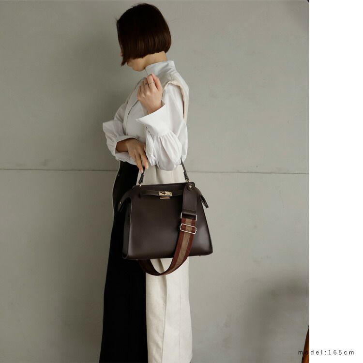 日本代購 - 時尚寬帶金釦2WAY肩背/手提包-復古藍 (M(約26x30cm))